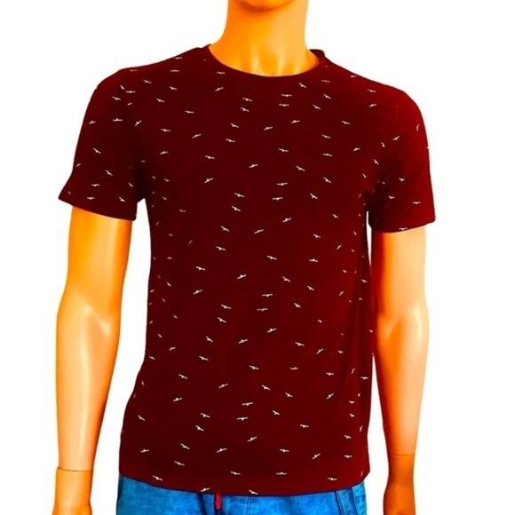 Cactus Man Other - Cactus Man casual maroon/burgundy bird pattern shirt Cotton short sleeve Men S